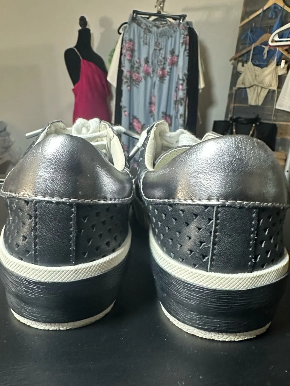 Dolce Vita Black and White Perforated Leather Sneakers